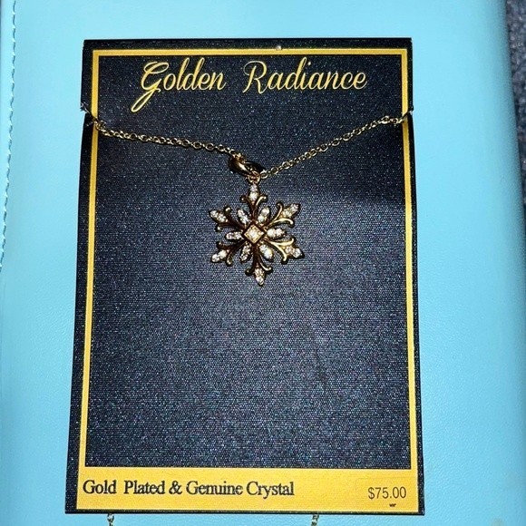 Gold Plated Brass & Genuine Crystal Snowflake Pendant - Picture 2 of 5